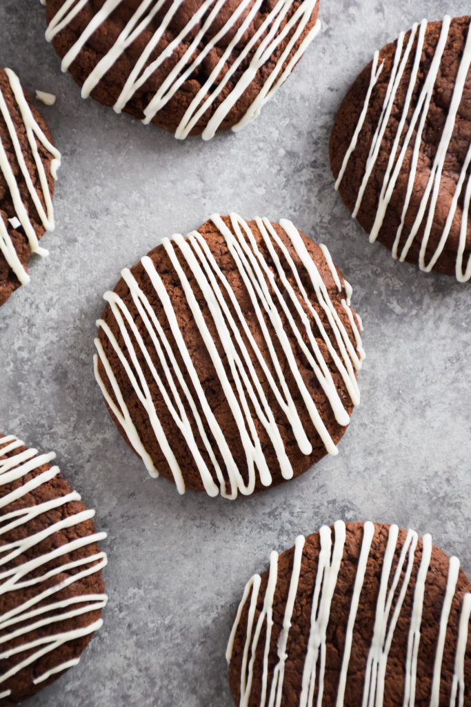 Soft Chocolate Cookies with White Chocolate Drizzle Natalie Paramore