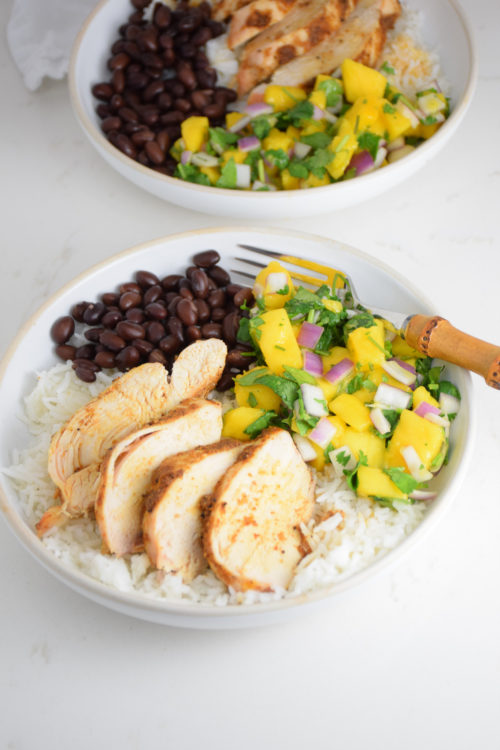 Jerk Chicken Bowls with Black Beans and Mango Salsa - Natalie Paramore